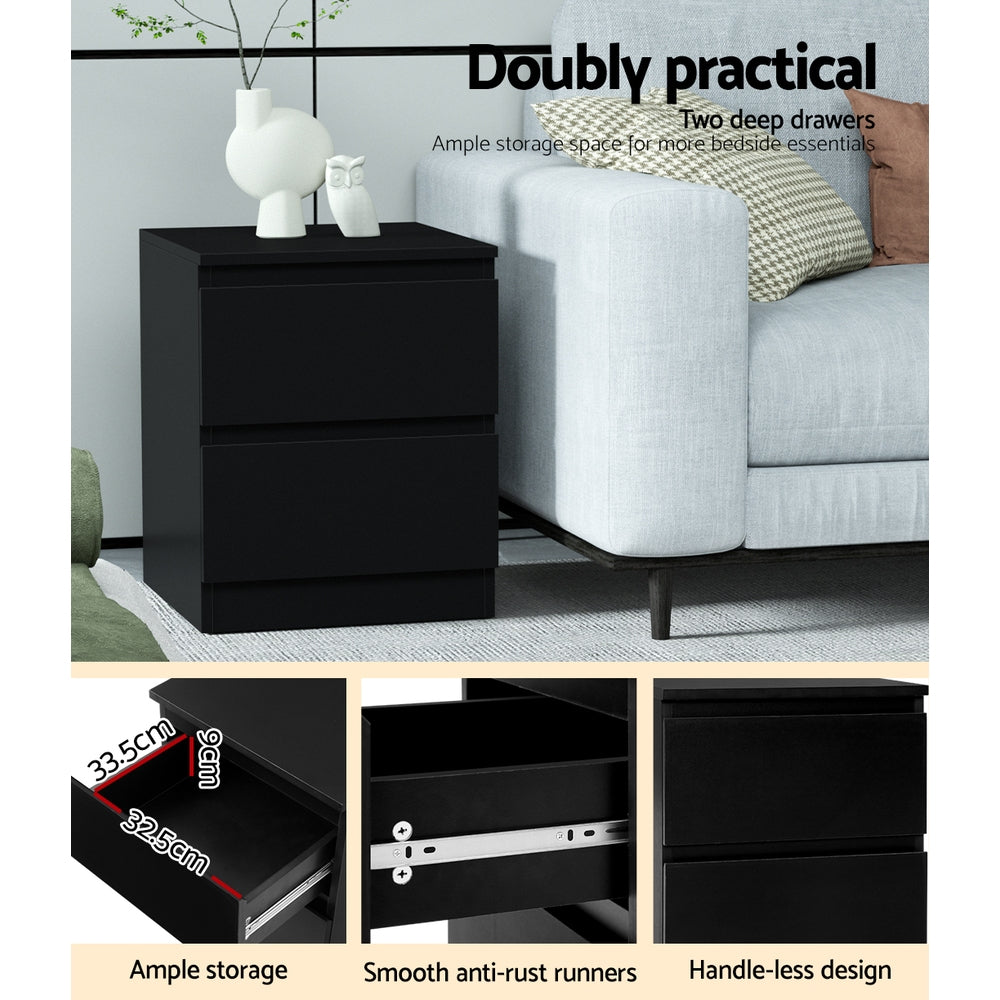 Pepe Bedside Table 2 Drawers - PEPE Black