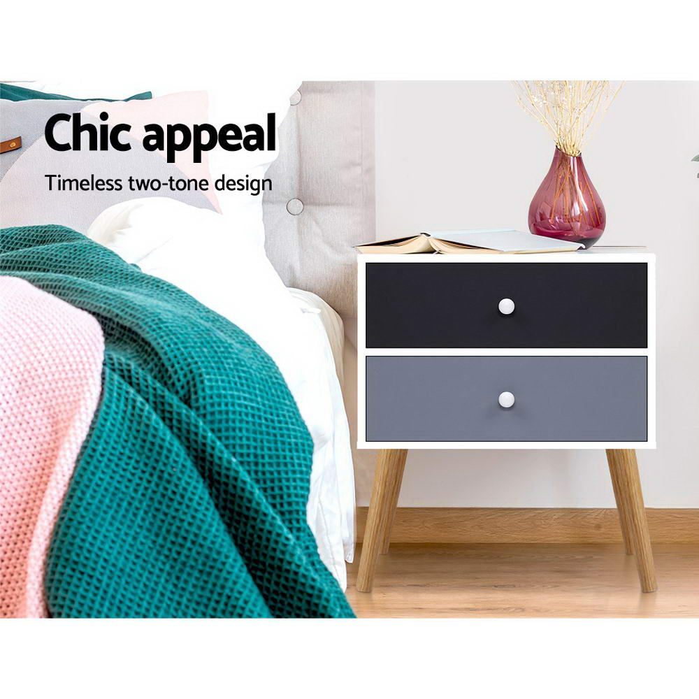 Two-tone Bedside Table 2 Drawers - BONDS White