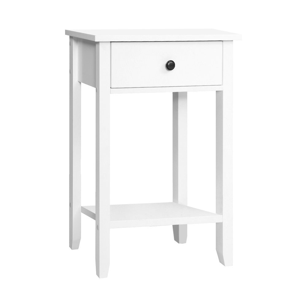 Classic Bedside Table 1 Drawer with Shelf - BOWIE White