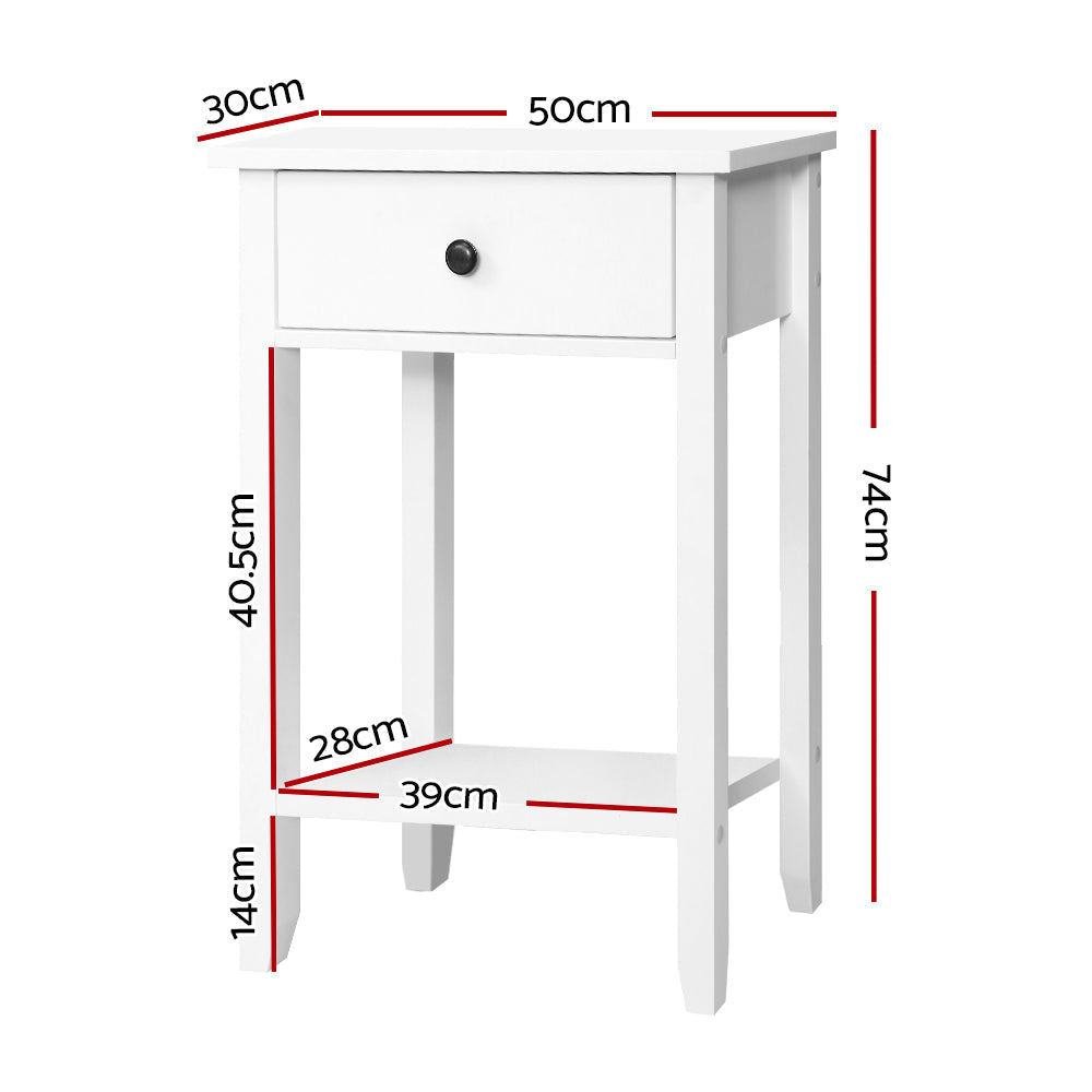 Classic Bedside Table 1 Drawer with Shelf - BOWIE White