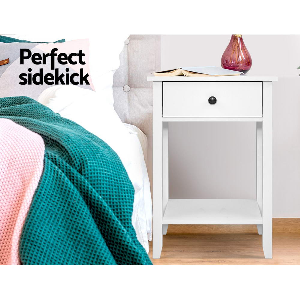 Classic Bedside Table 1 Drawer with Shelf - BOWIE White