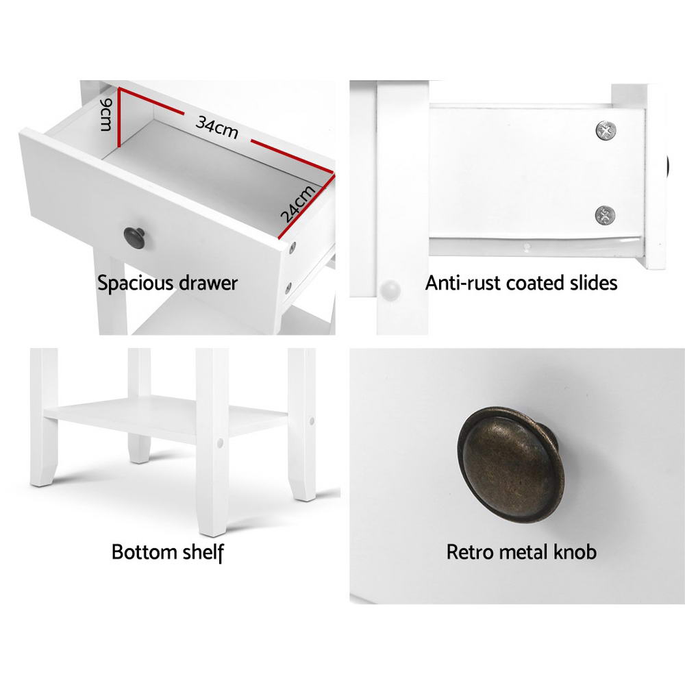 Classic Bedside Table 1 Drawer with Shelf - BOWIE White