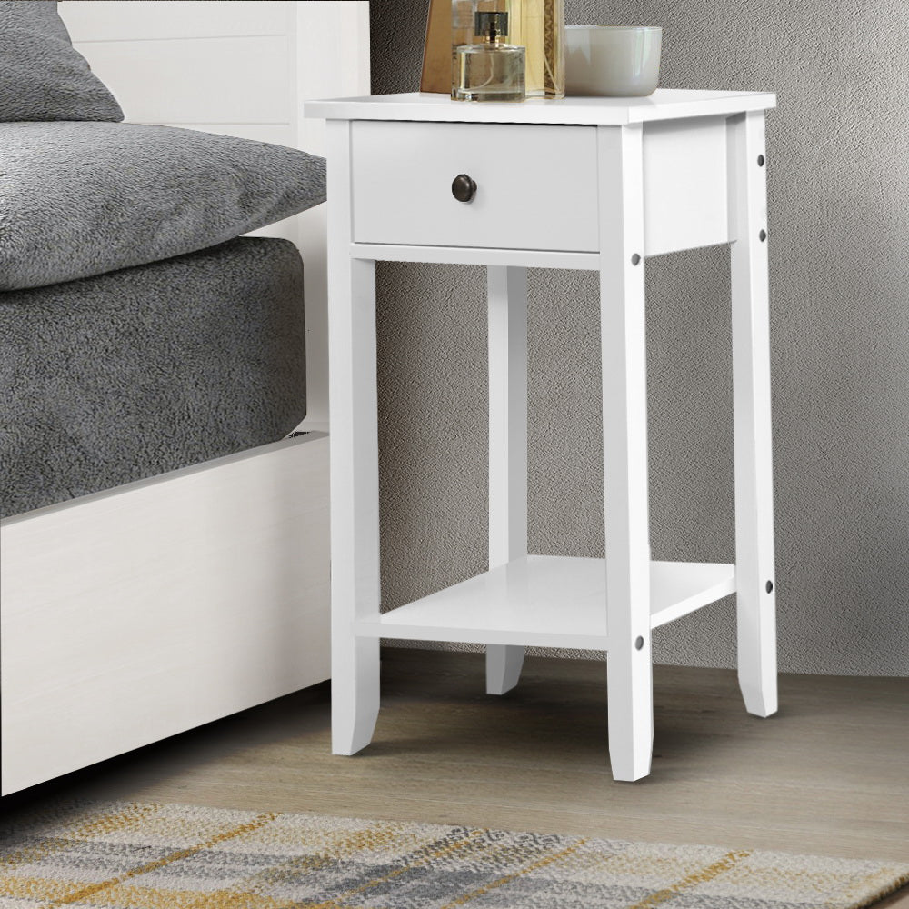 Classic Bedside Table 1 Drawer with Shelf - BOWIE White