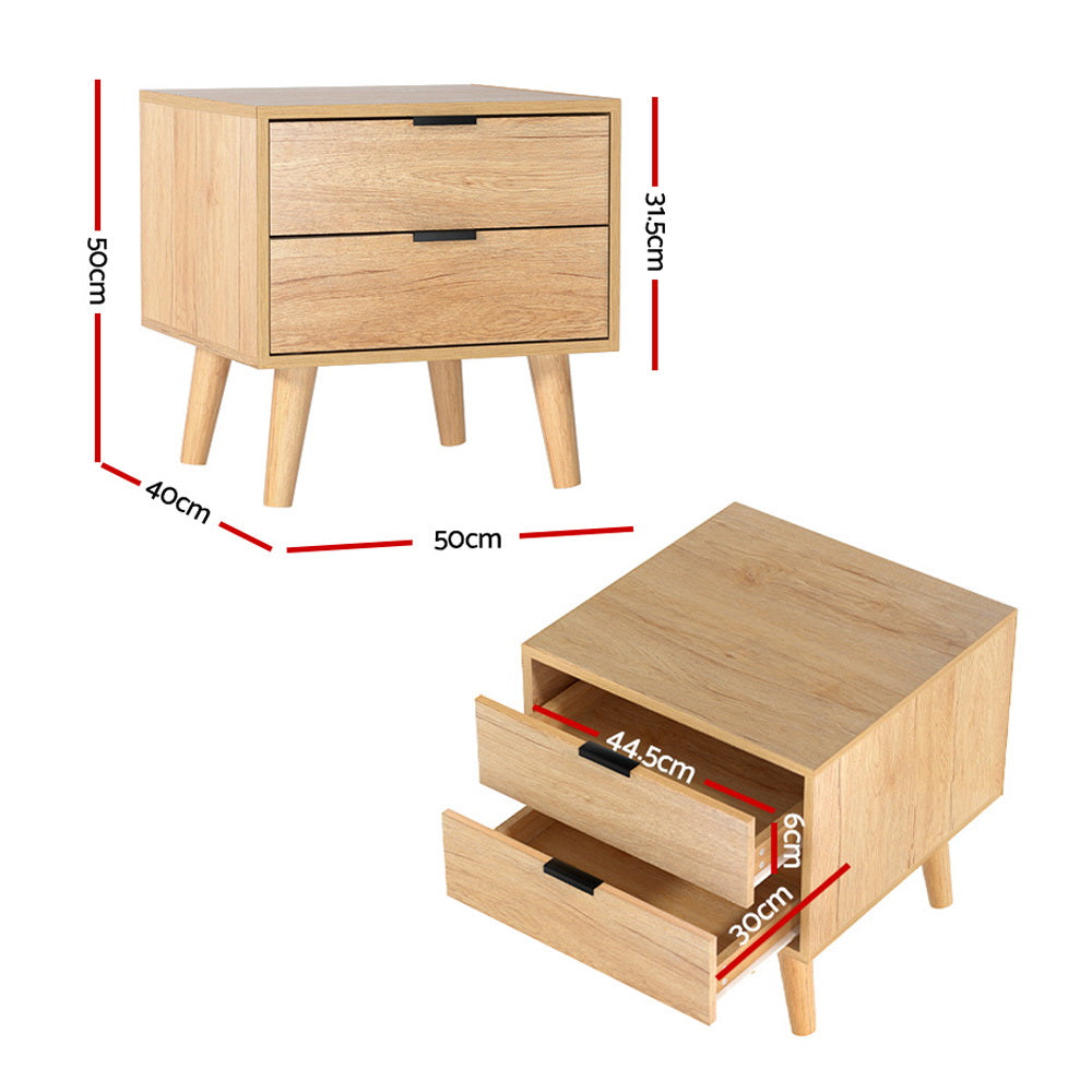 Timber Bedside Table 2 Drawers - Pine