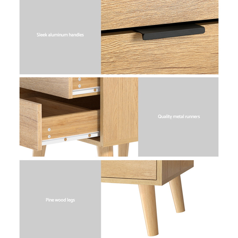 Timber Bedside Table 2 Drawers - Pine