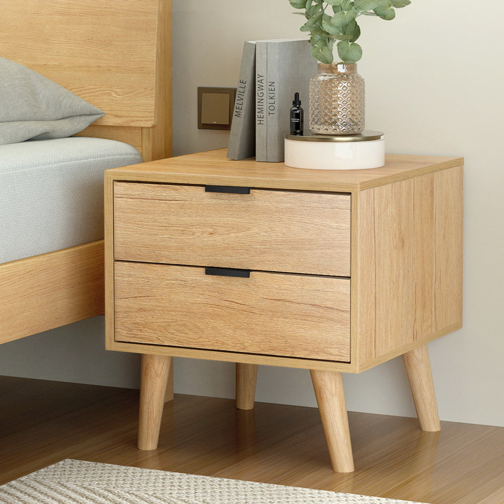 Timber Bedside Table 2 Drawers - Pine