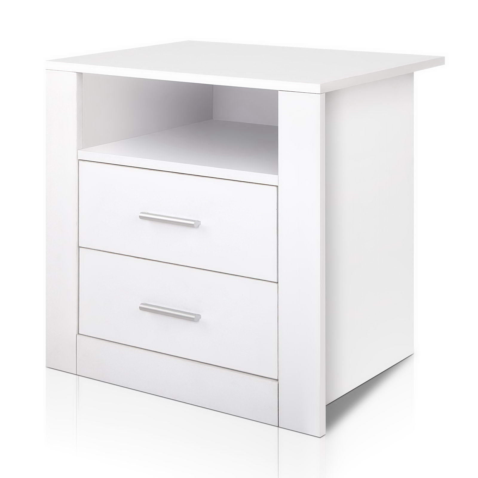 Tara Bedside Table 2 Drawers with Shelf - TARA White