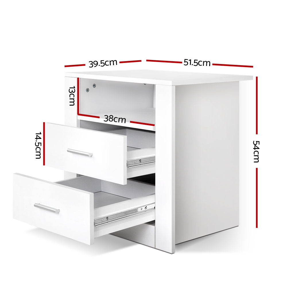 Tara Bedside Table 2 Drawers with Shelf - TARA White