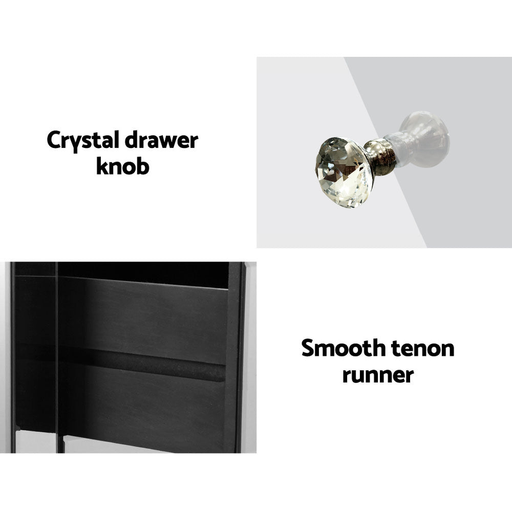 Mirrored Bedside Table 3 Drawers Mirrored - QUENN Silver