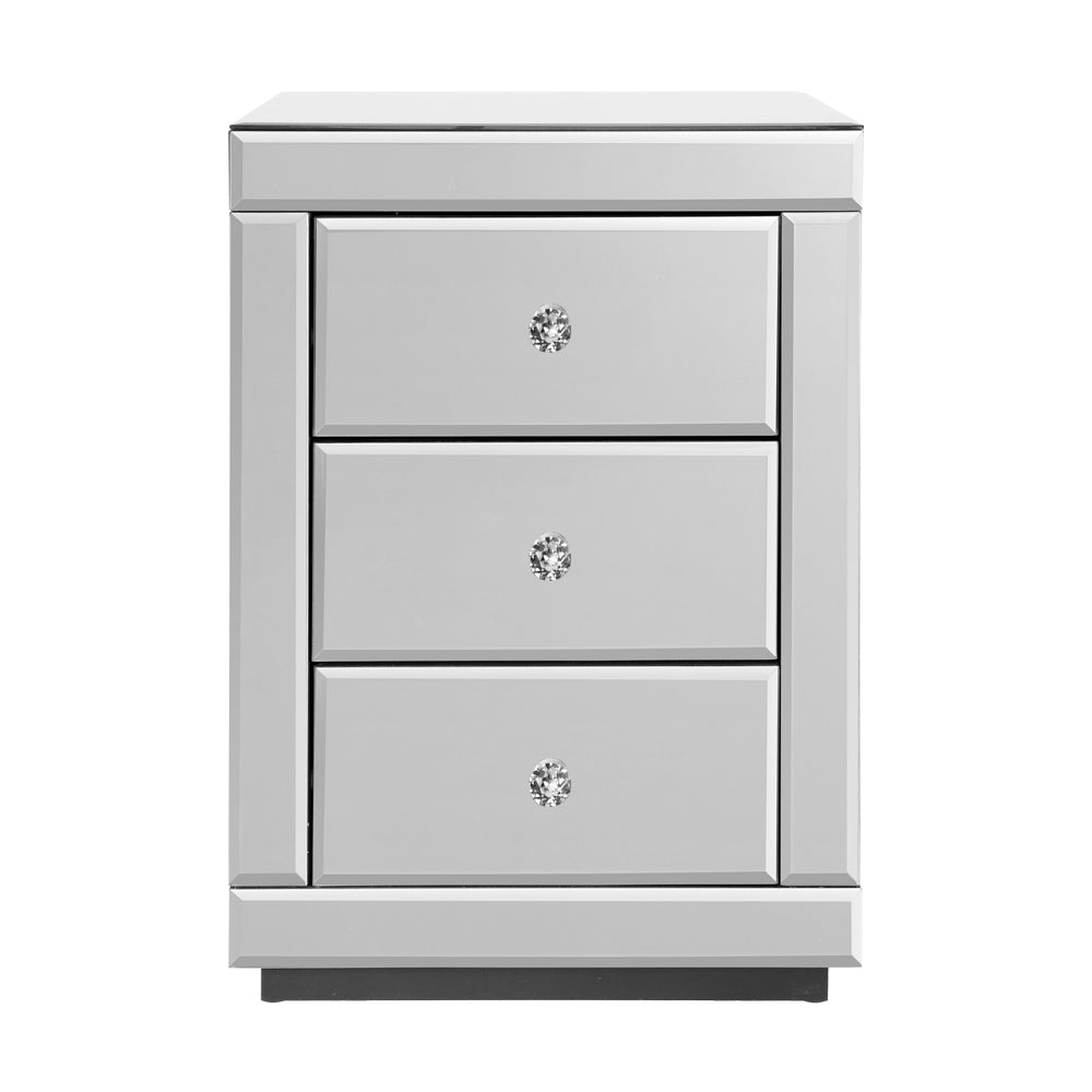 Persian Bedside Table 3 Drawers Mirrored - PRESIA Silver