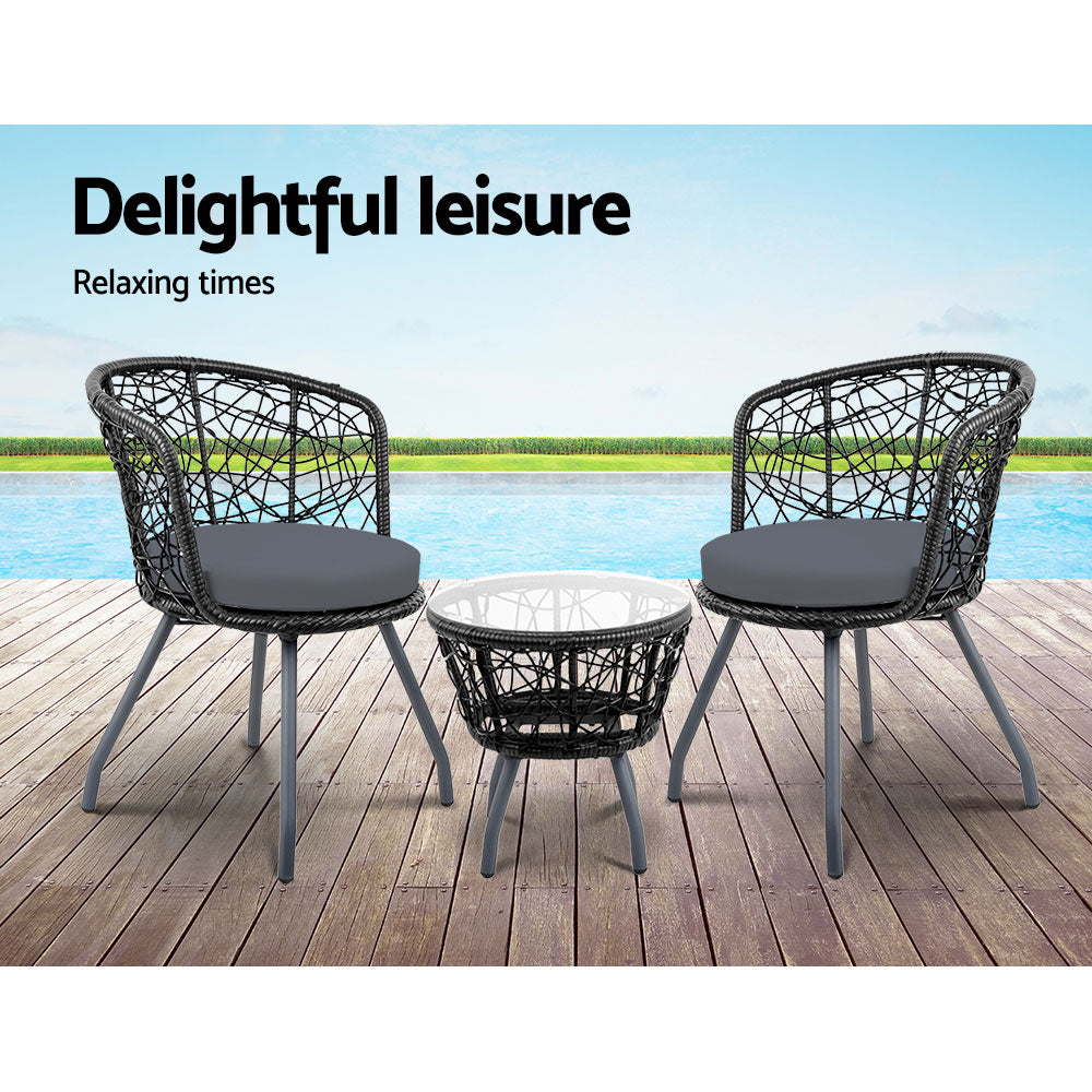Prahran Outdoor Patio Chair and Table - Black