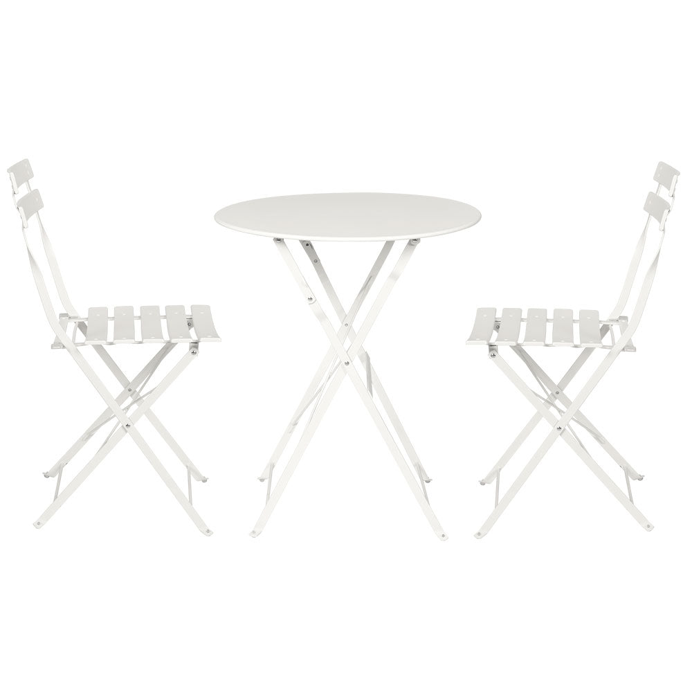 Gardeon 3PC Outdoor Bistro Set Steel Table and Chairs Patio Furniture White
