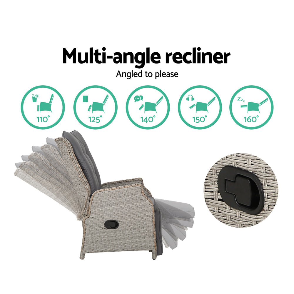 South Yara Deluxe Set of 2  Sun Lounge & Recliner Chairs - Grey