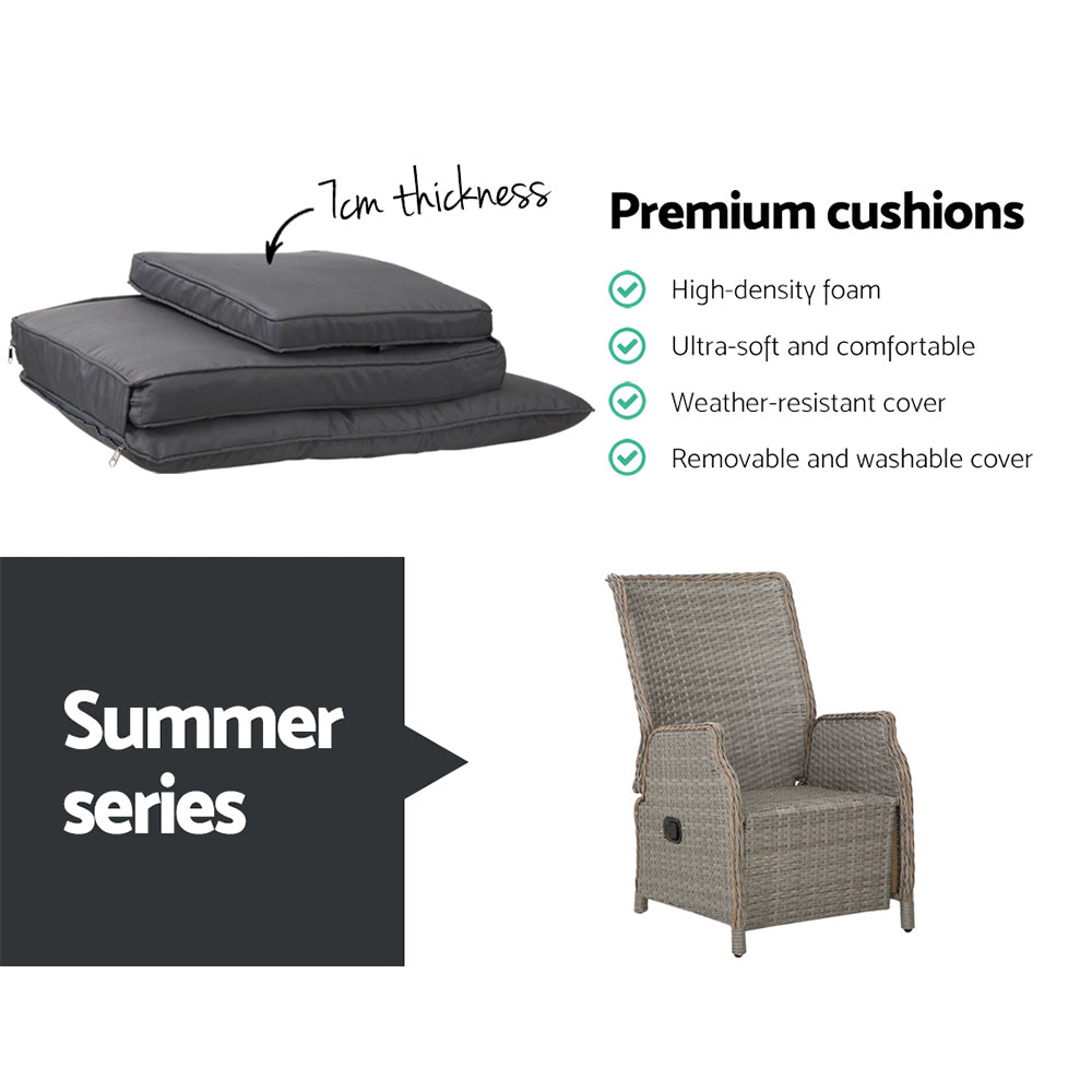 South Yara Deluxe Set of 2  Sun Lounge & Recliner Chairs - Grey