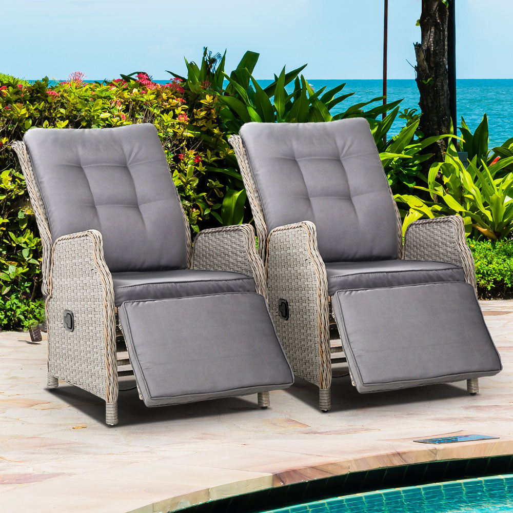 South Yara Deluxe Set of 2  Sun Lounge & Recliner Chairs - Grey