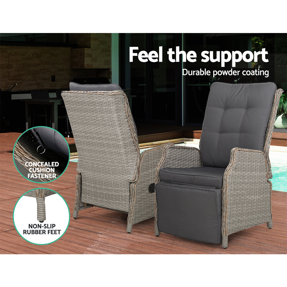 South Yara Deluxe Set of 2  Sun Lounge & Recliner Chairs - Grey