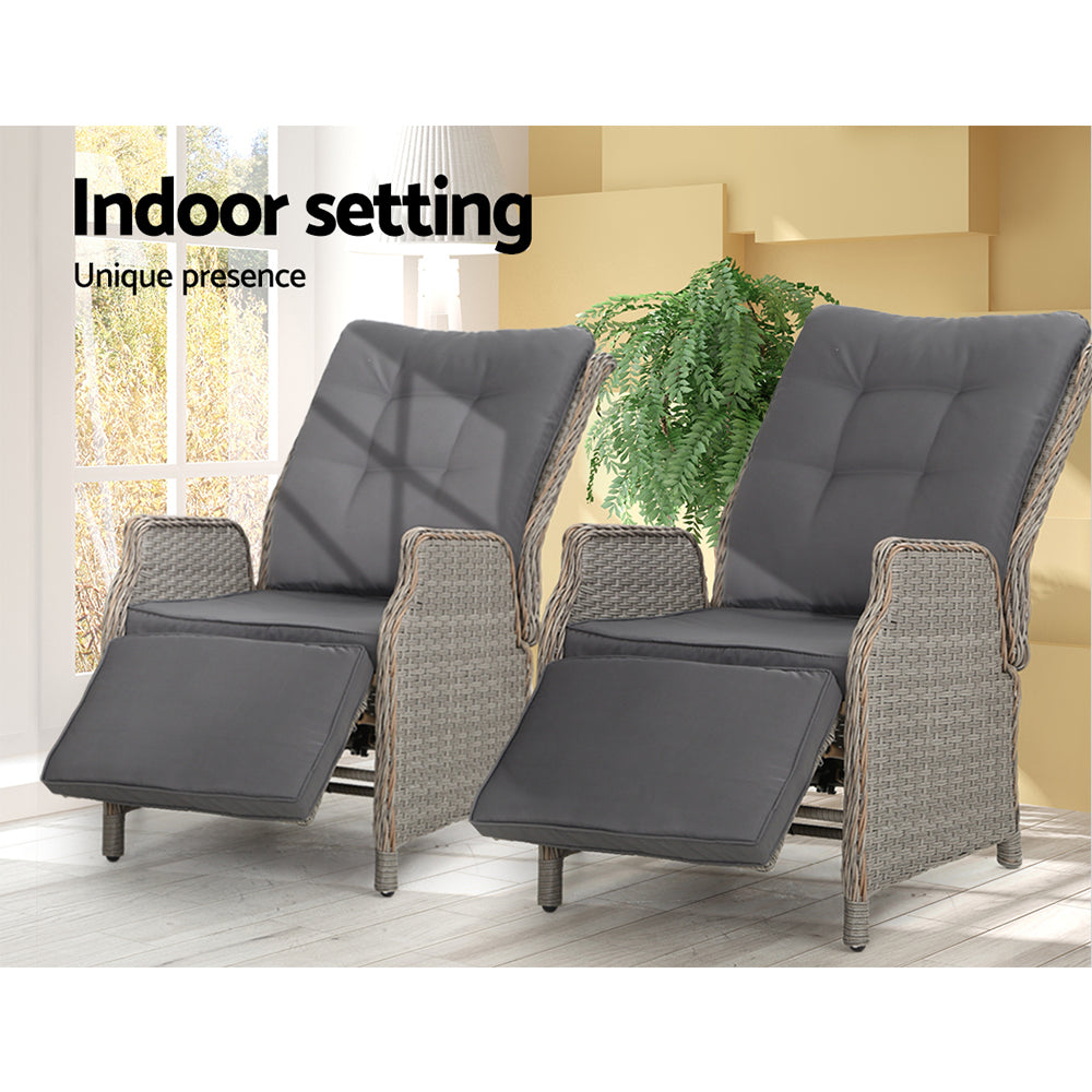 South Yara Deluxe Set of 2  Sun Lounge & Recliner Chairs - Grey