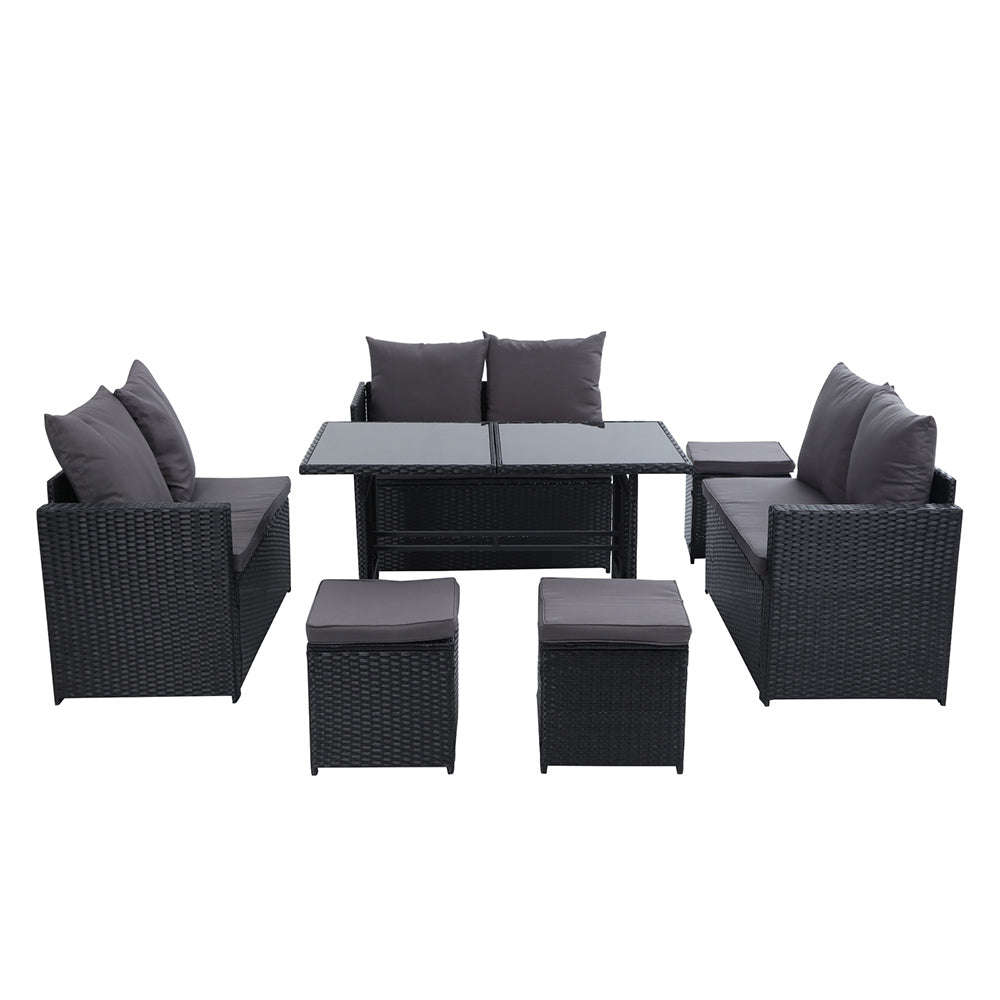 9 Seate Outdoor Furniture Dining Setting Sofa Set Lounge Wicker  Black