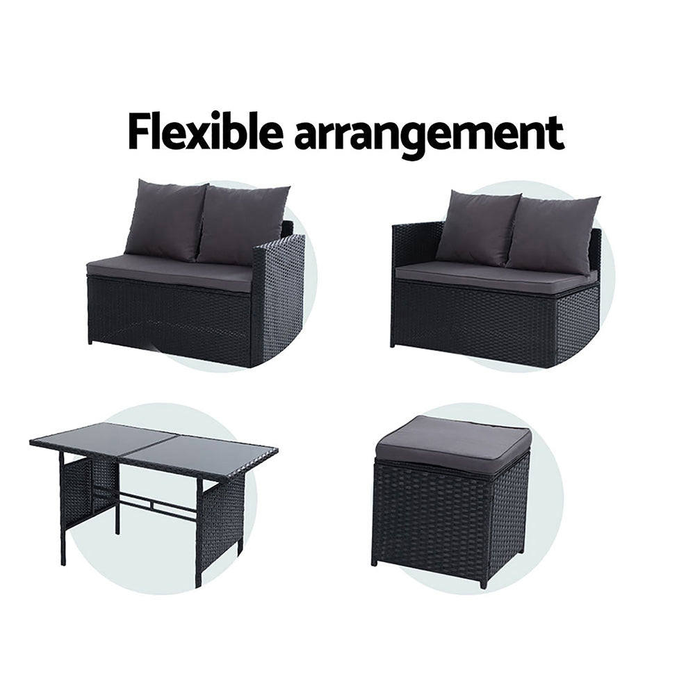 9 Seate Outdoor Furniture Dining Setting Sofa Set Lounge Wicker  Black