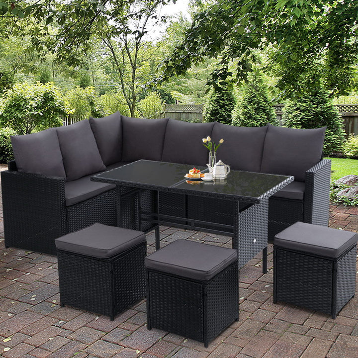 9 Seate Outdoor Furniture Dining Setting Sofa Set Lounge Wicker  Black