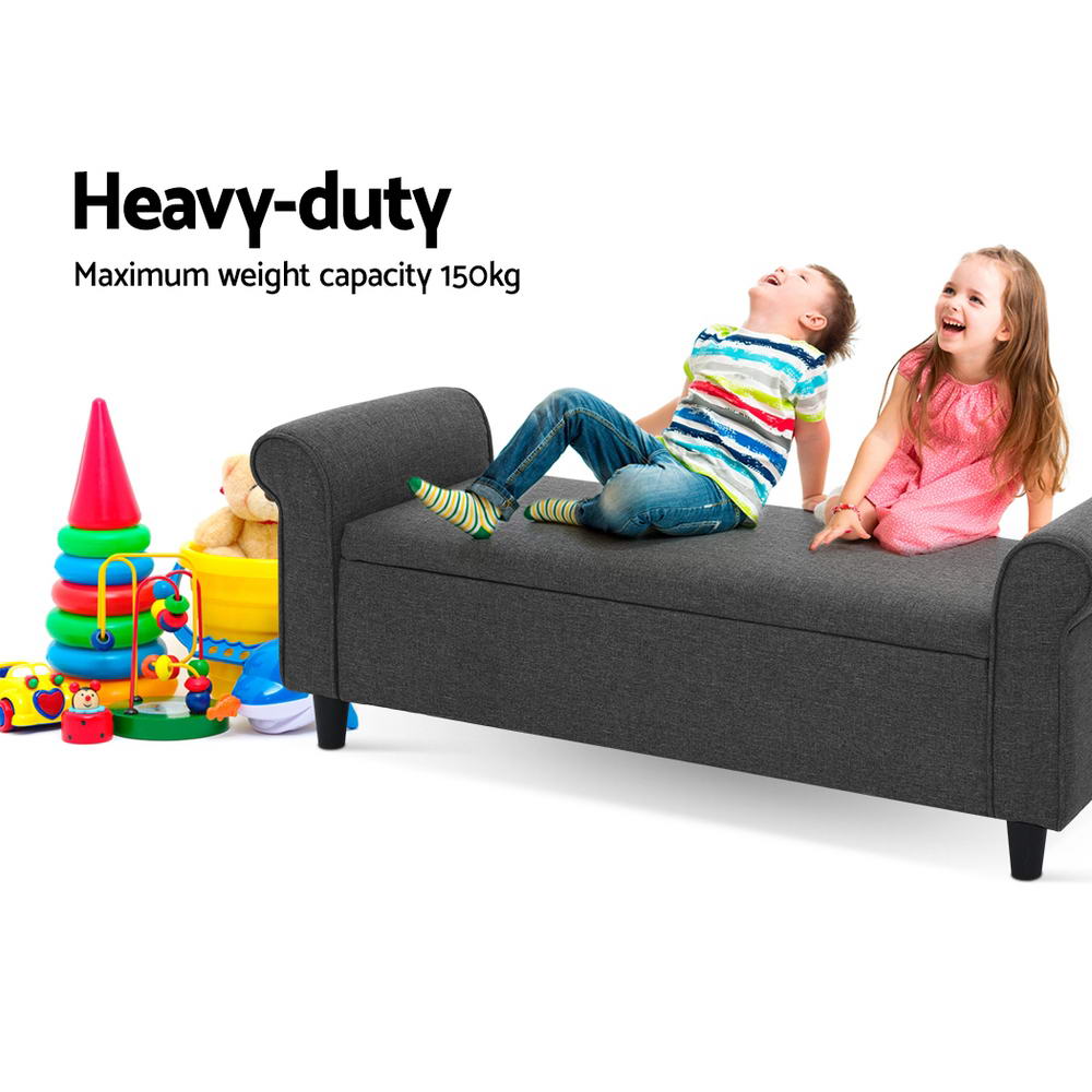 Storage Ottoman Blanket Box 125cm Arm Linen Grey