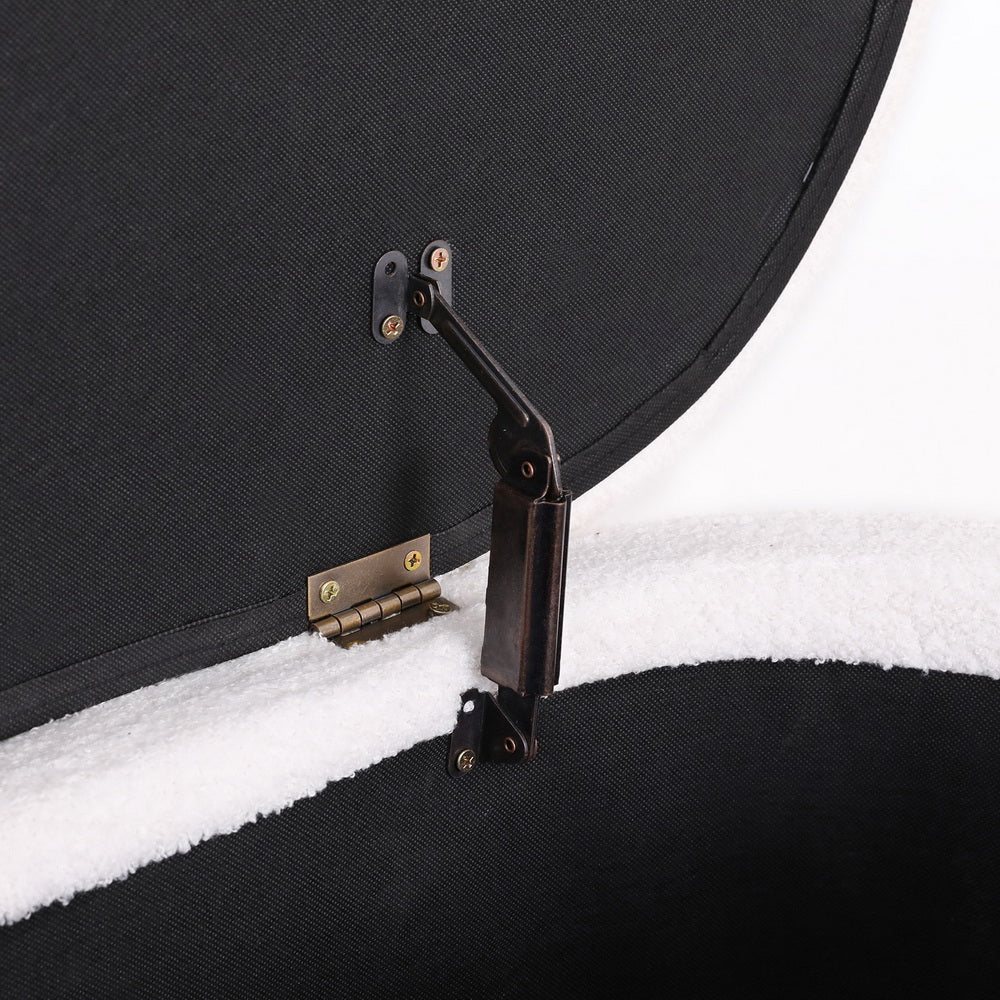 Coastal Charm Storage Ottoman Blanket Box 87cm Boucle Fabric Oval