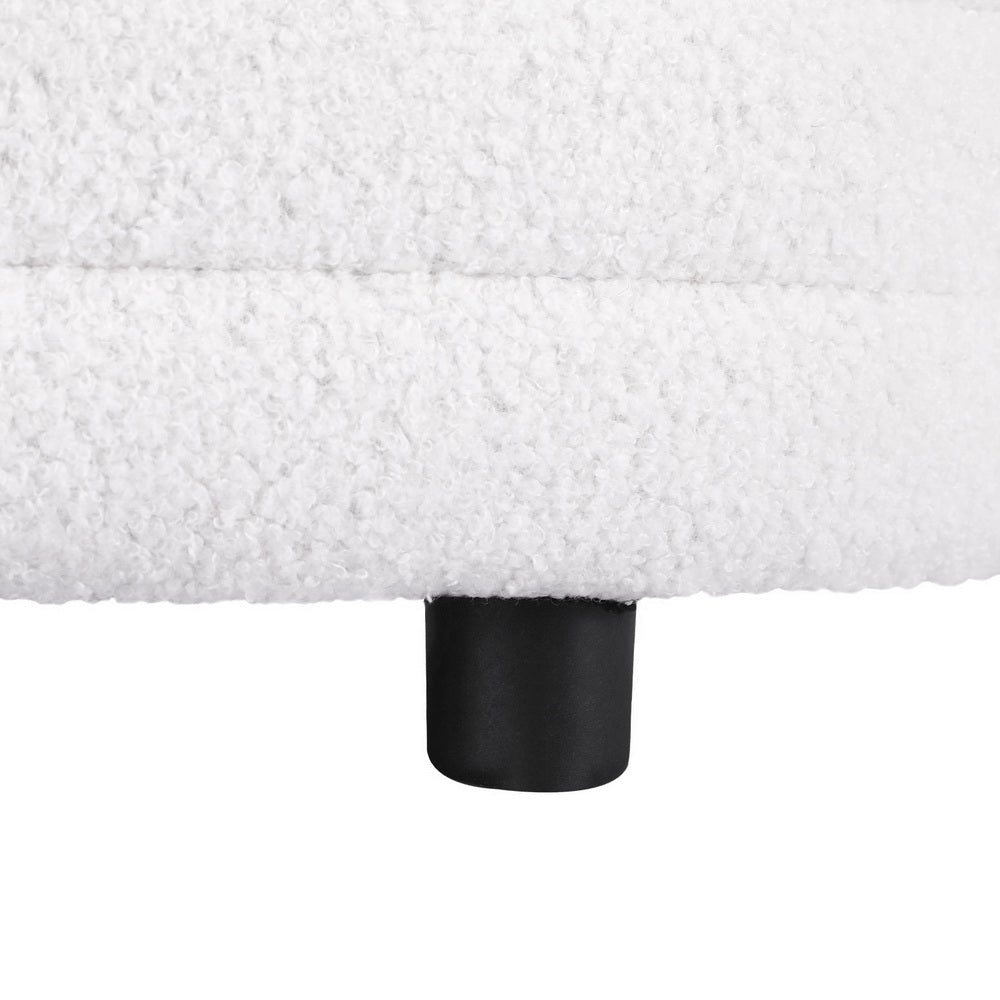 Coastal Charm Storage Ottoman Blanket Box 87cm Boucle Fabric Oval