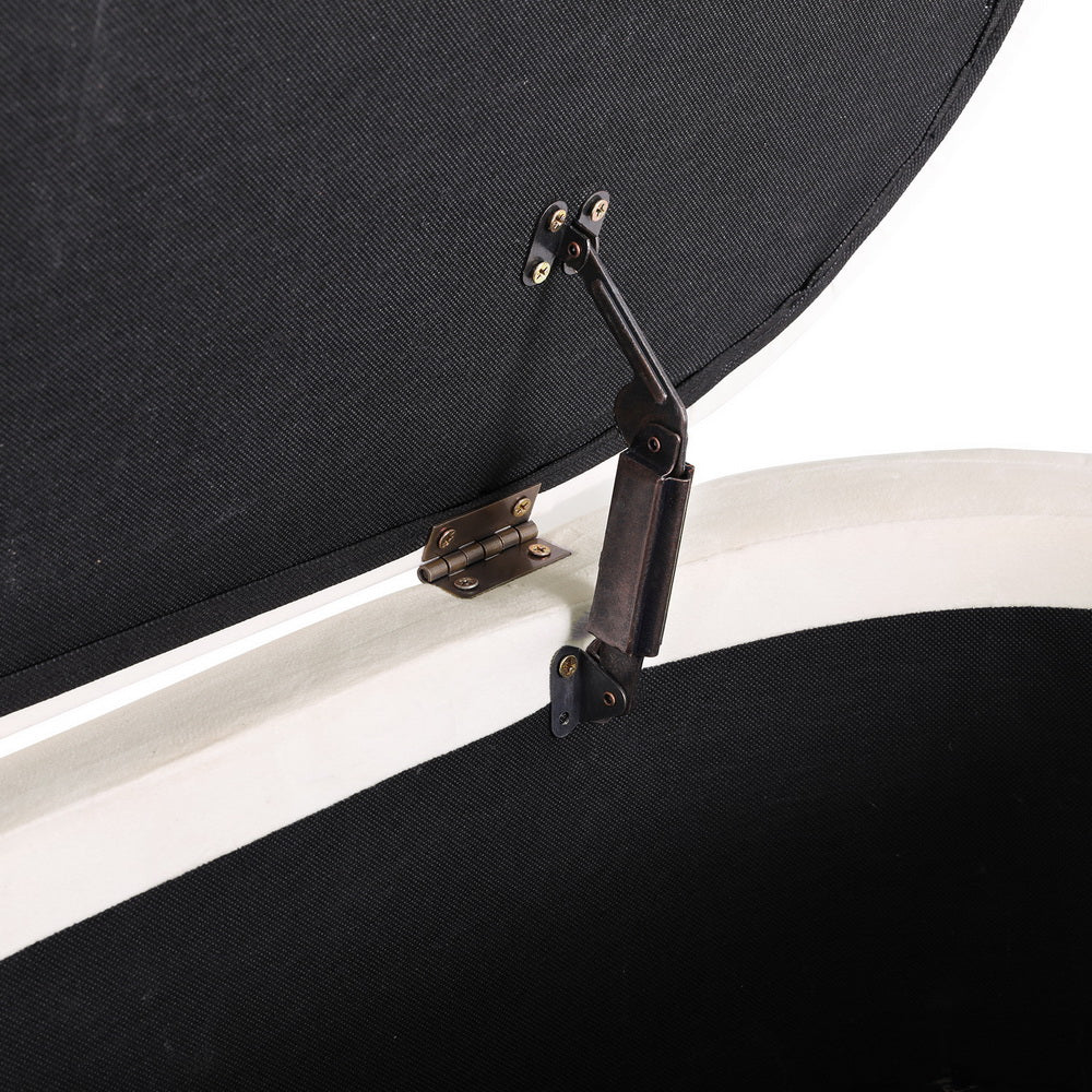 Coastal Charm Storage Ottoman Blanket Box 87cm Velvet Oval White