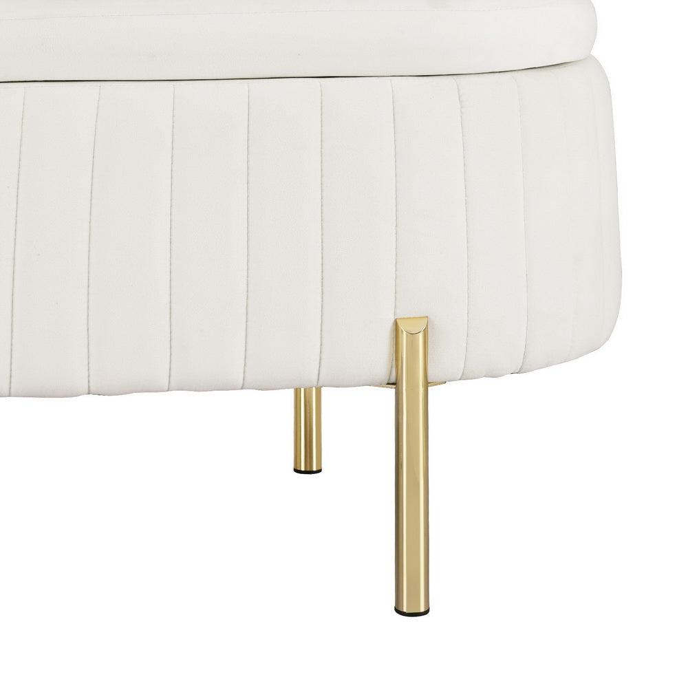 Coastal Charm Storage Ottoman Blanket Box 87cm Velvet Oval White