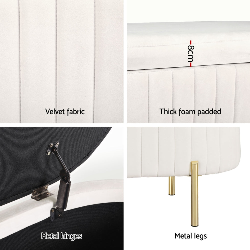 Plush Storage Ottoman Blanket Box 87cm Velvet Oval White