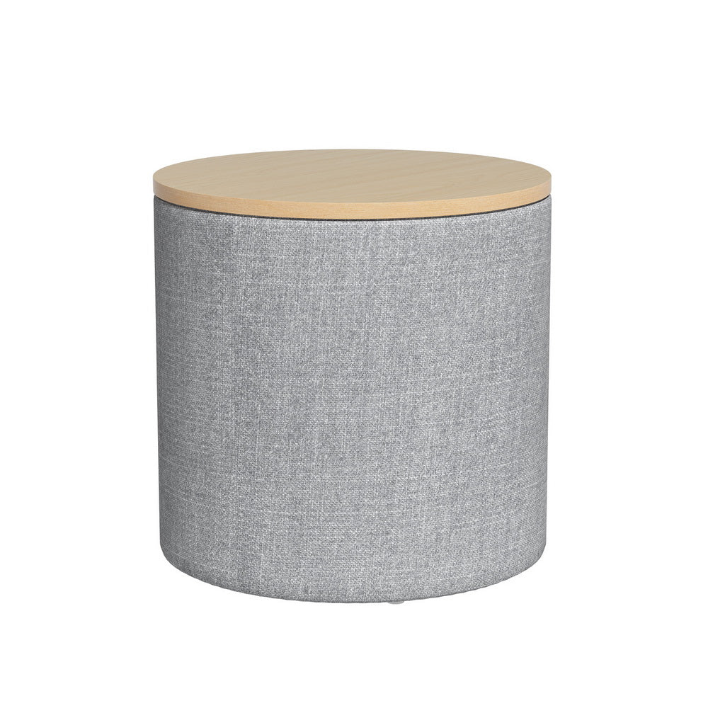 Coastal Charm Storage Ottoman Blanket Box 40cm Linen Round Grey