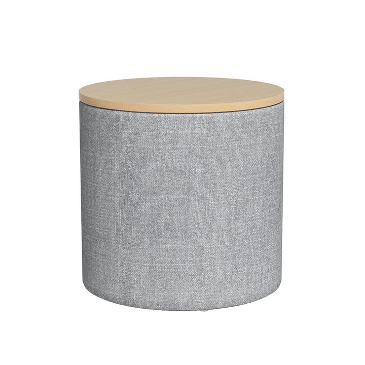 Coastal Charm Storage Ottoman Blanket Box 40cm Linen Round Grey