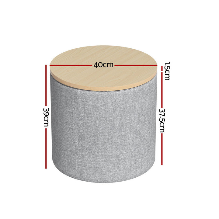 Coastal Charm Storage Ottoman Blanket Box 40cm Linen Round Grey