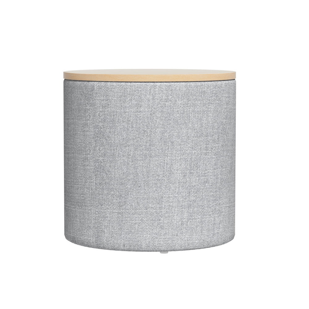 Coastal Charm Storage Ottoman Blanket Box 40cm Linen Round Grey