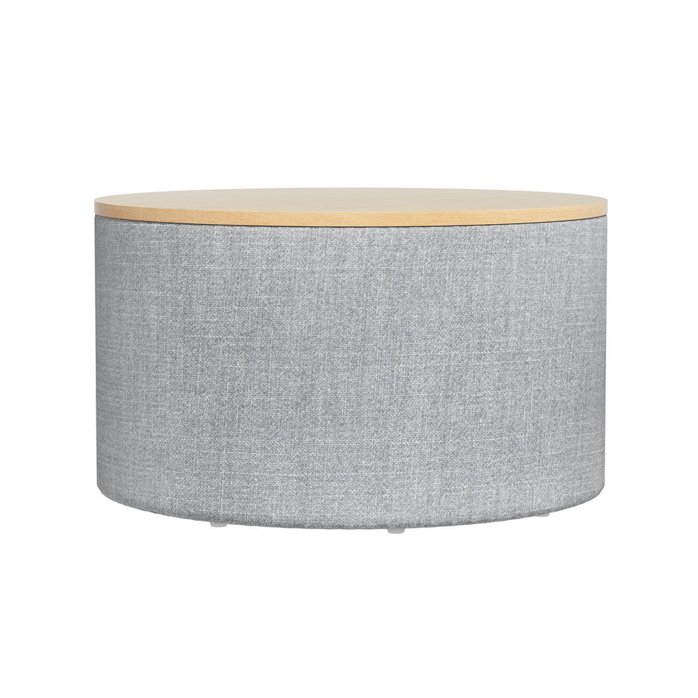 Coastal Charm Storage Ottoman Blanket Box 60cm Linen Round Grey