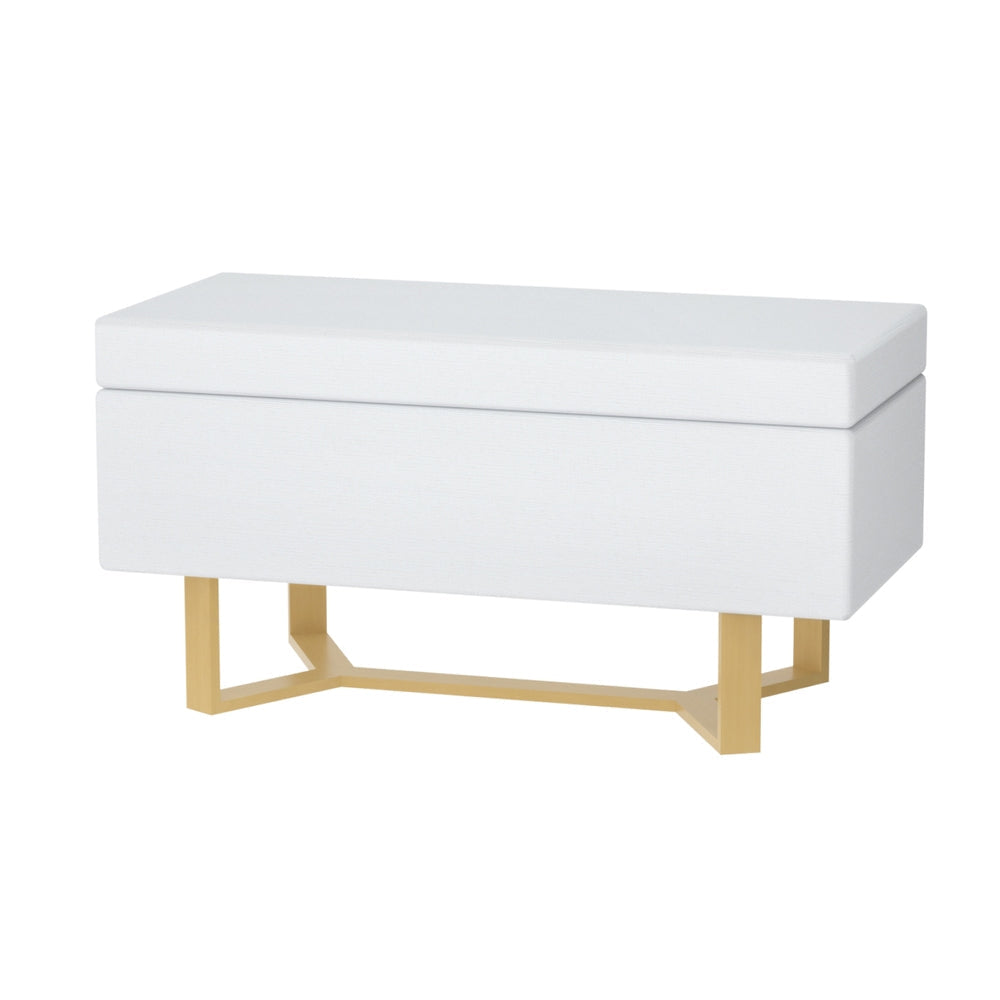 Coastal Charm Storage Ottoman Blanket Box Criss-cross Linen White