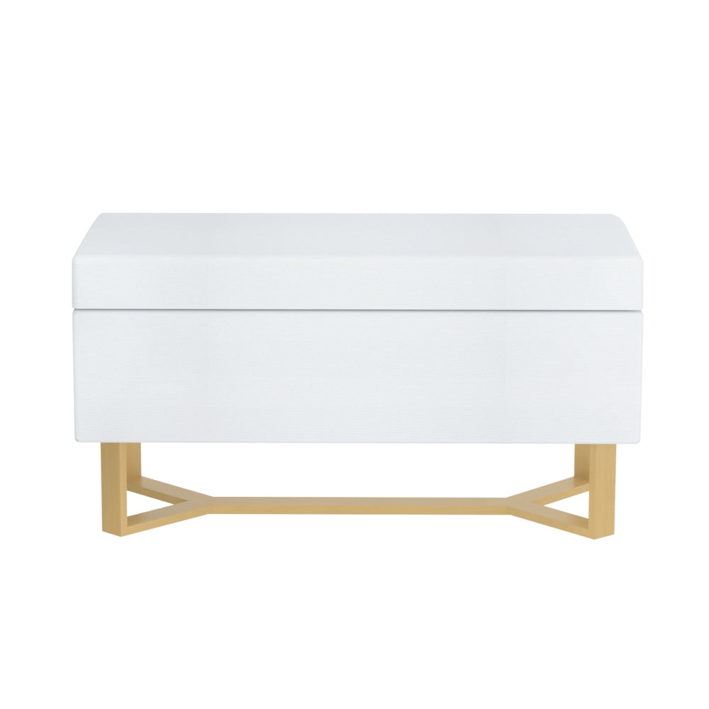 Coastal Charm Storage Ottoman Blanket Box Criss-cross Linen White