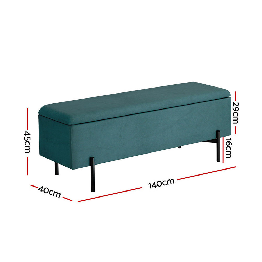 Coastal Charm Storage Ottoman Blanket Box 140cm Velvet Green