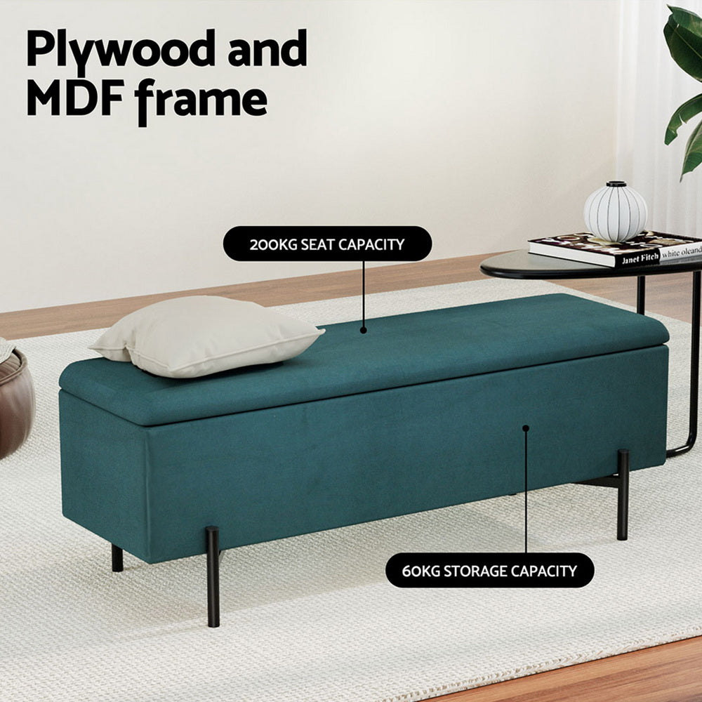 Coastal Charm Storage Ottoman Blanket Box 140cm Velvet Green