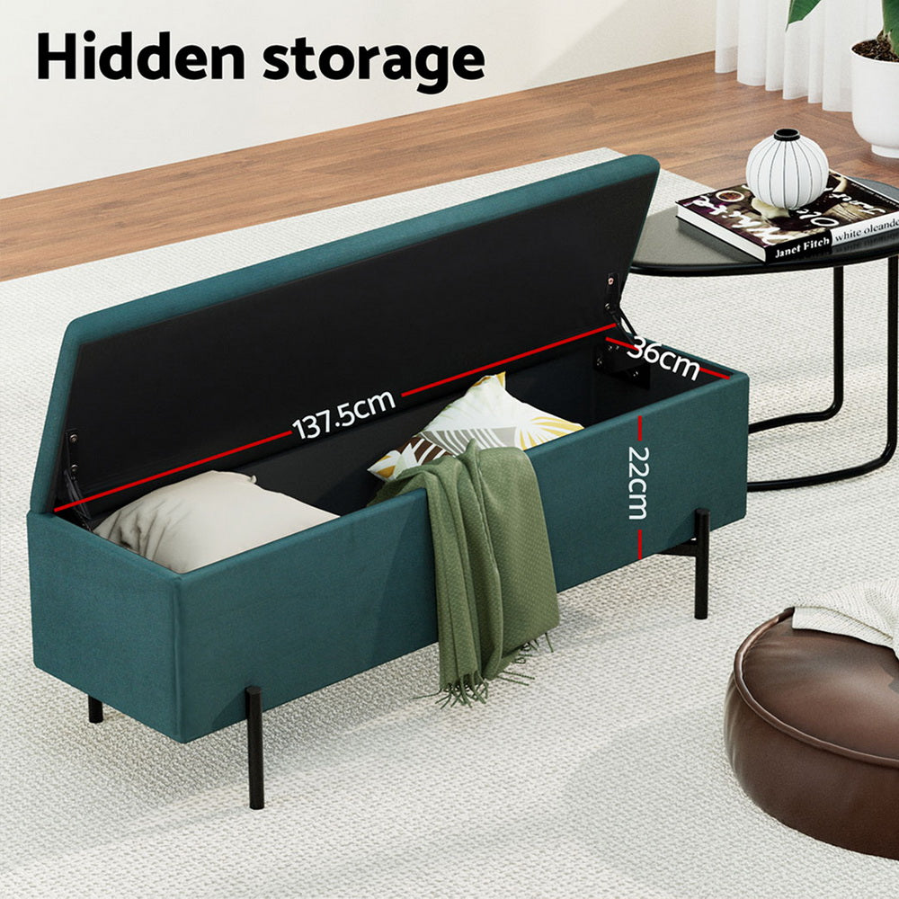 Coastal Charm Storage Ottoman Blanket Box 140cm Velvet Green