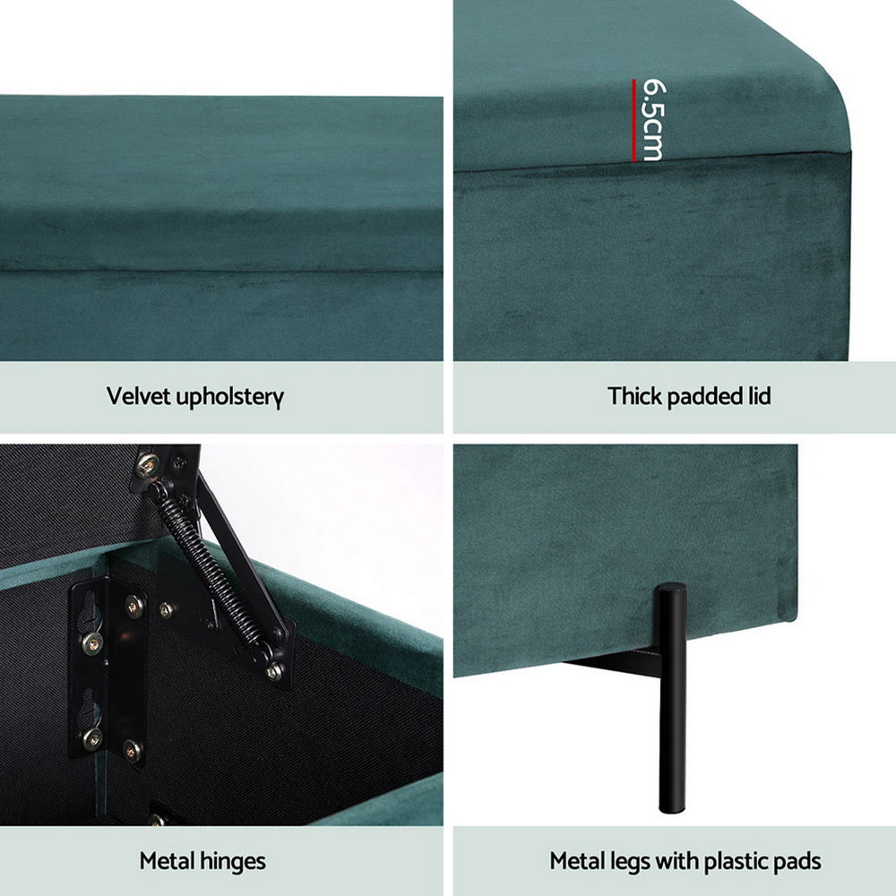 Coastal Charm Storage Ottoman Blanket Box 140cm Velvet Green
