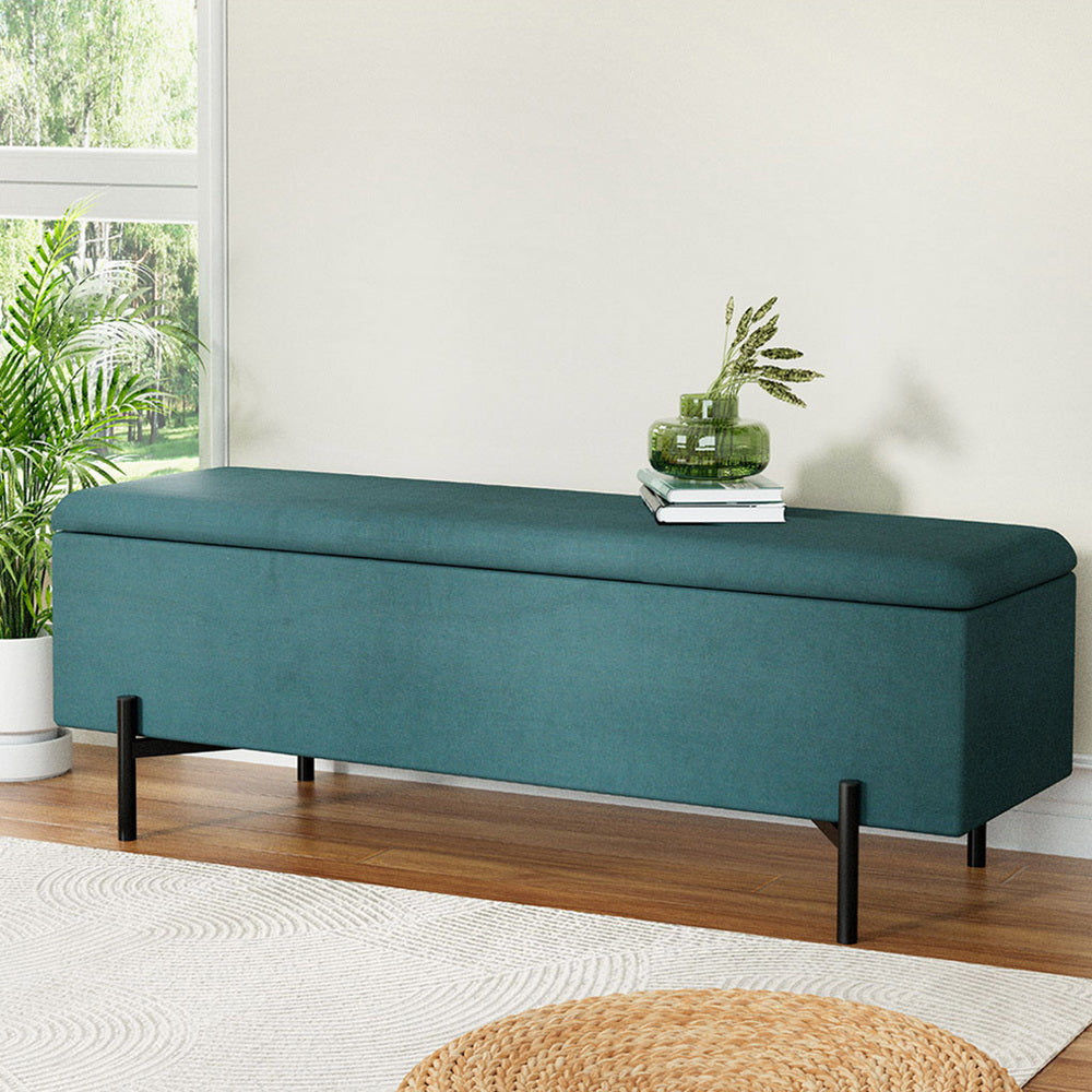 Coastal Charm Storage Ottoman Blanket Box 140cm Velvet Green