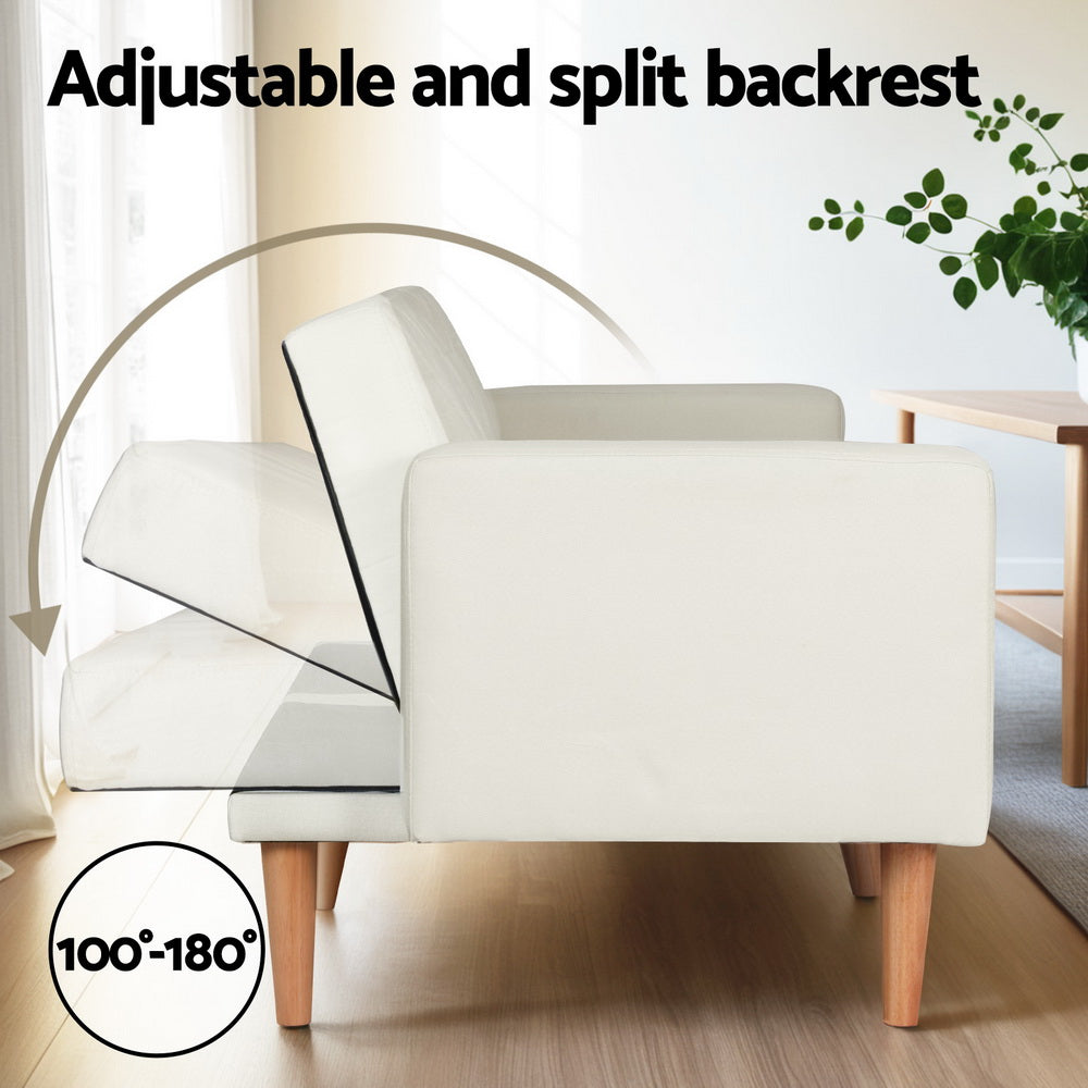 Sienna Sofa Bed Convertible Lounge 3 Seater Futon Couch Recliner Fabric Beige