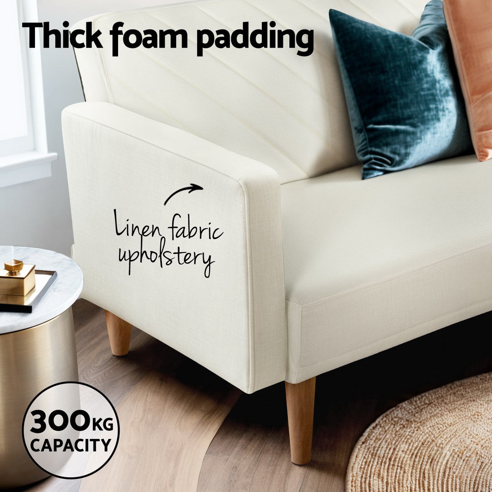 Sienna Sofa Bed Convertible Lounge 3 Seater Futon Couch Recliner Fabric Beige