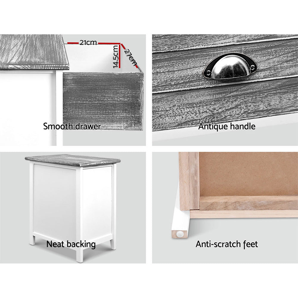 Vintage Bedside Table 2 Drawers Vintage X2 - THYME Grey
