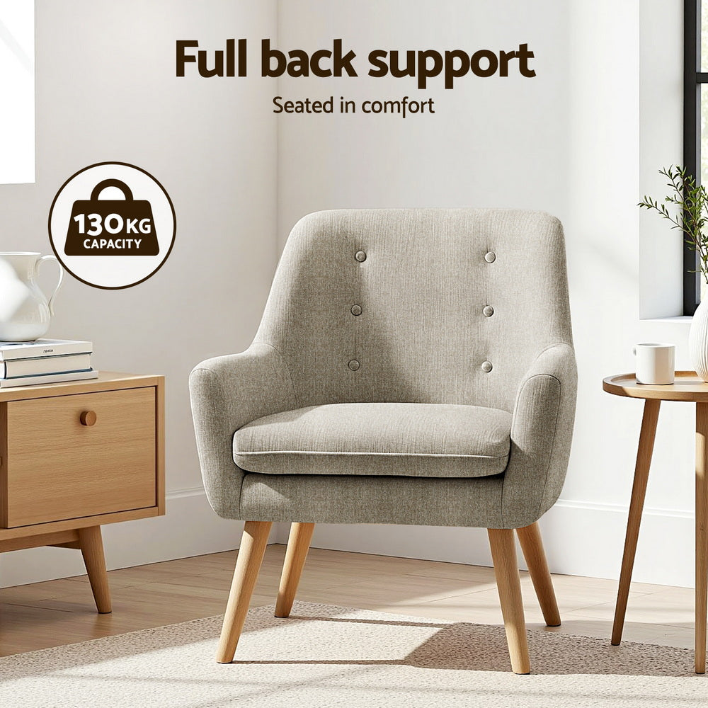 Retro 2X Armchair Lounge Chair Accent Tub Chair Beige ANNE