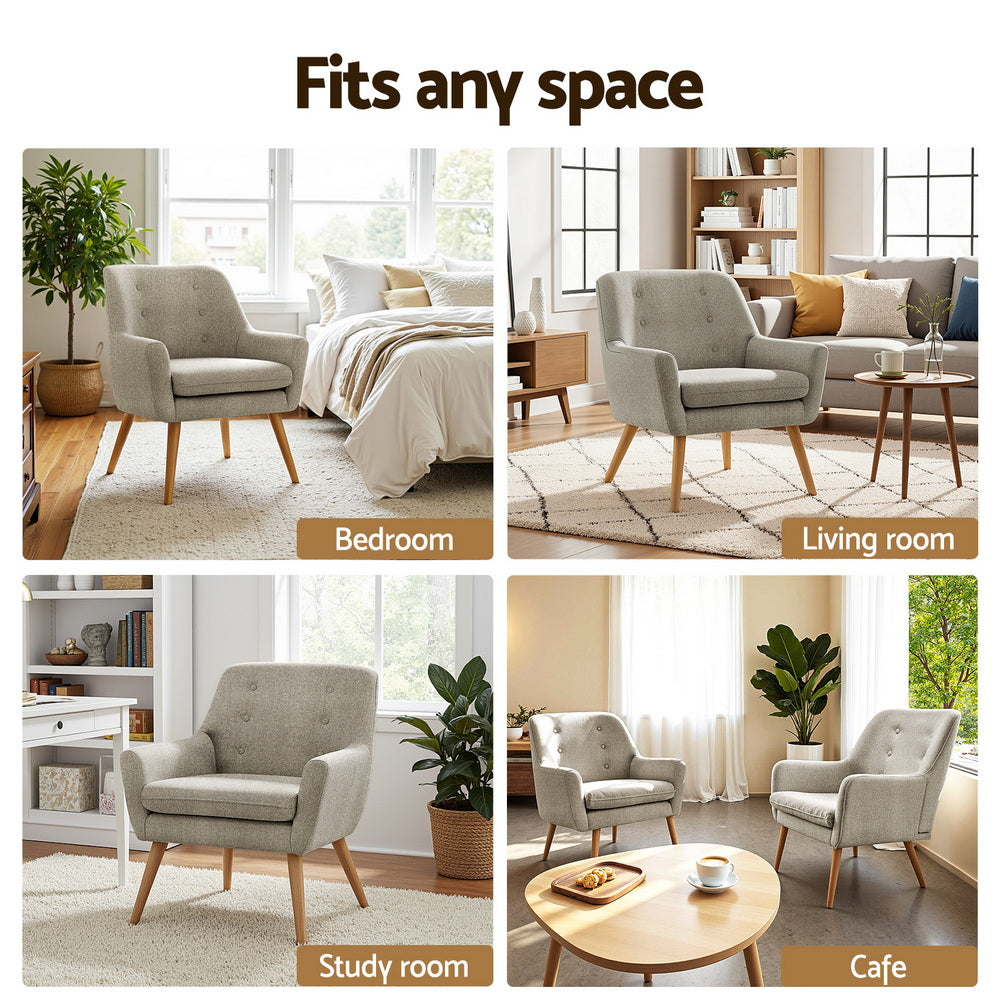 Retro 2X Armchair Lounge Chair Accent Tub Chair Beige ANNE