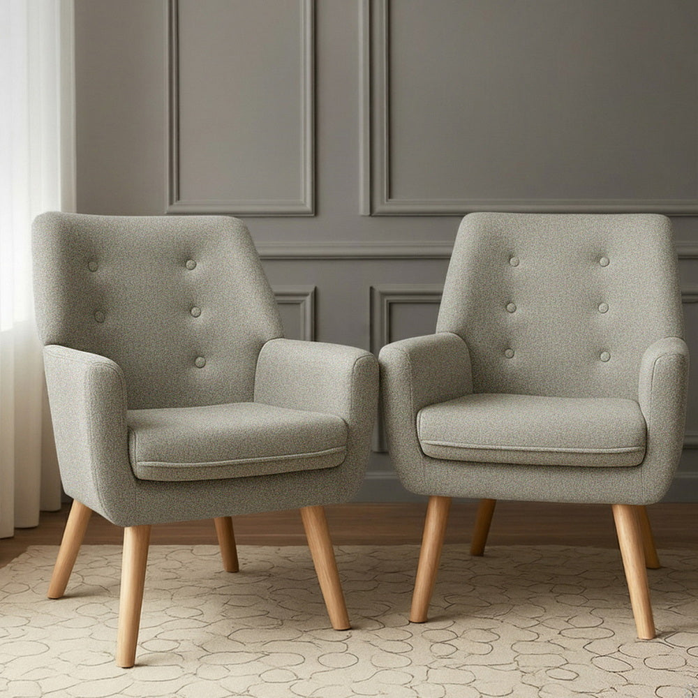 Retro 2X Armchair Lounge Chair Accent Tub Chair Beige ANNE