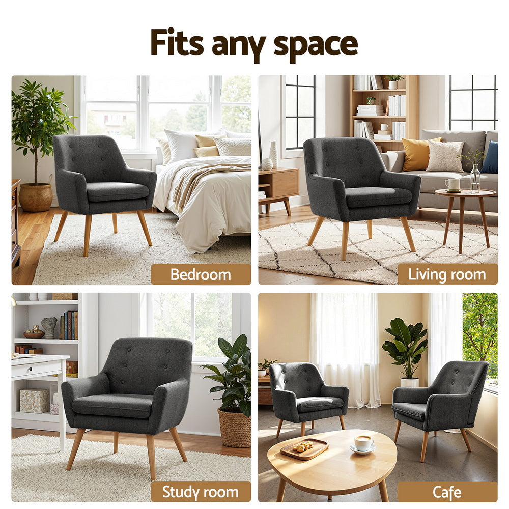 Retro 2X Armchair Lounge Chair Accent Tub Chair Charcoal ANNE