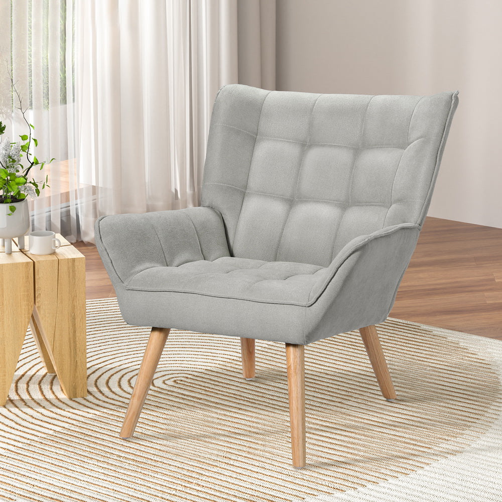Modern Armchair Lounge Chair Accent Chairs Sofa Linen Fabric Cushion Seat Grey